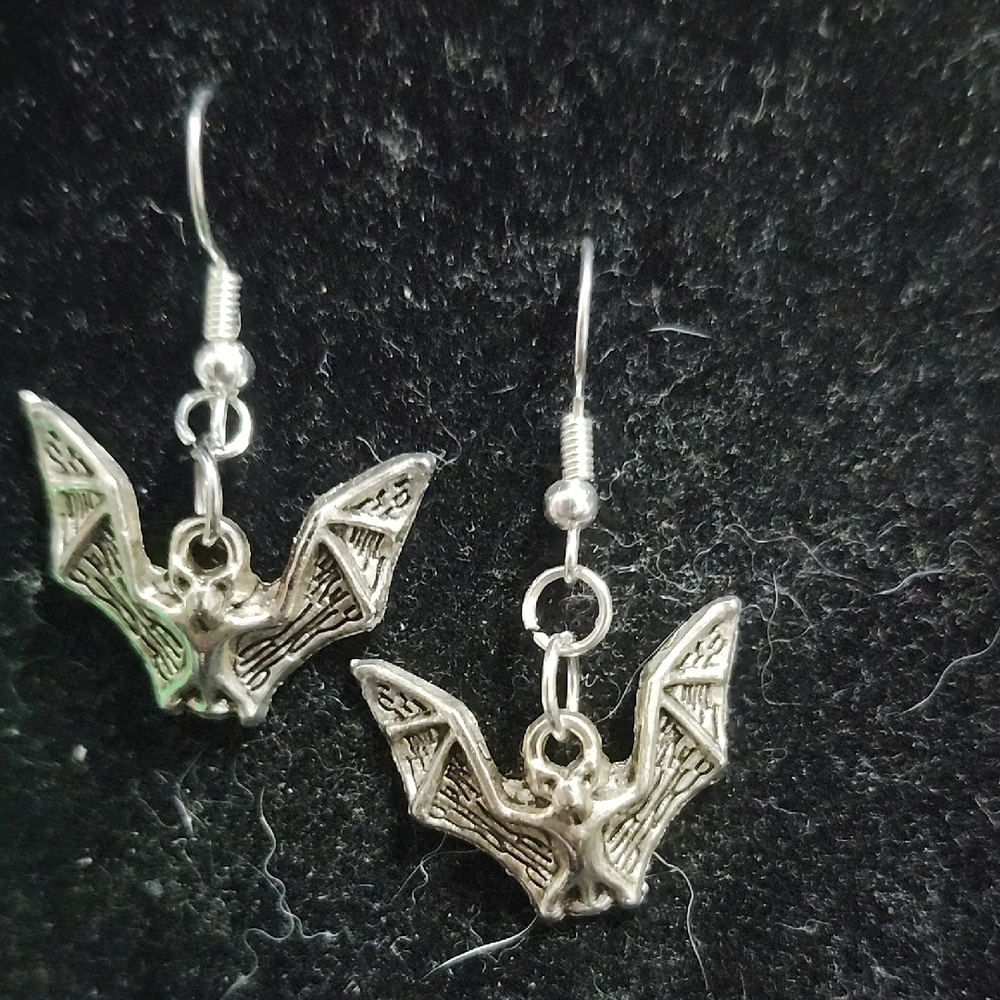Silver Bat Earrings - Picture 4 of 5